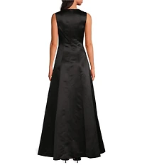 Trina Turk Guinevere Dutchess Satin Round Neck Sleeveless A-Line Maxi Dress