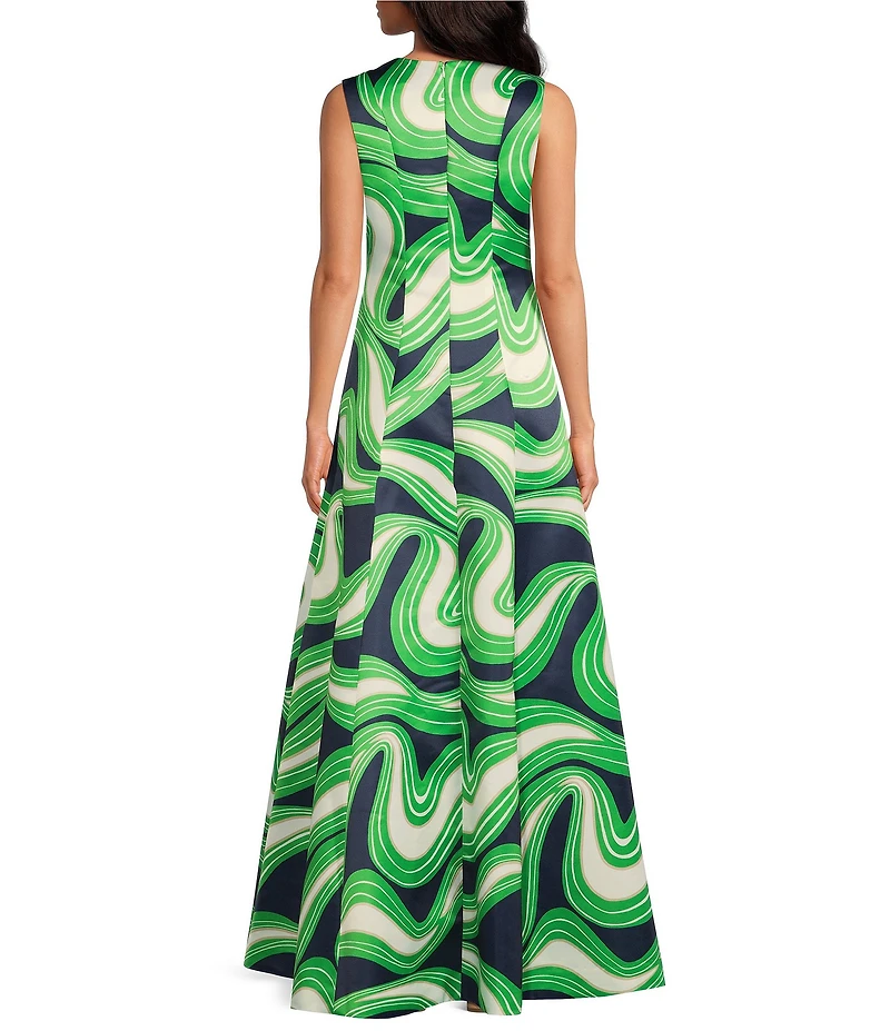 Trina Turk Guinevere Printed Satin Round Neck Sleeveless Dress