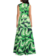 Trina Turk Guinevere Printed Satin Round Neck Sleeveless Dress