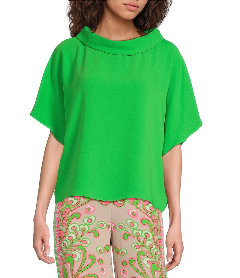 Trina Turk Honeysuckle Folded Boat Neck Short Dolman Sleeve Top