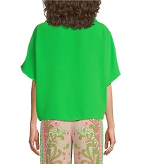 Trina Turk Honeysuckle Folded Boat Neck Short Dolman Sleeve Top