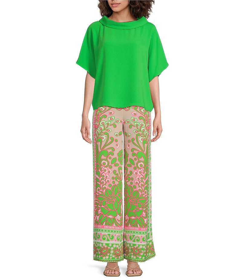 Trina Turk Honeysuckle Folded Boat Neck Short Dolman Sleeve Top
