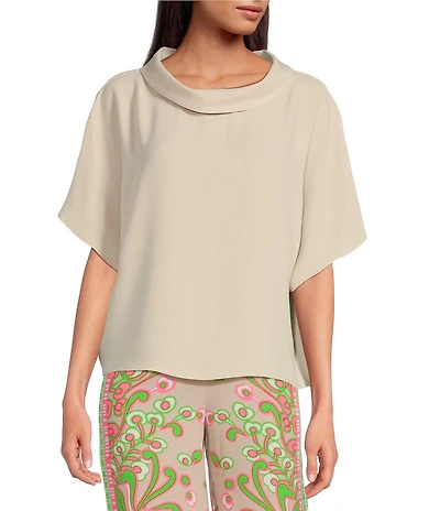 Trina Turk Honeysuckle Folded Boat Neck Short Dolman Sleeve Top