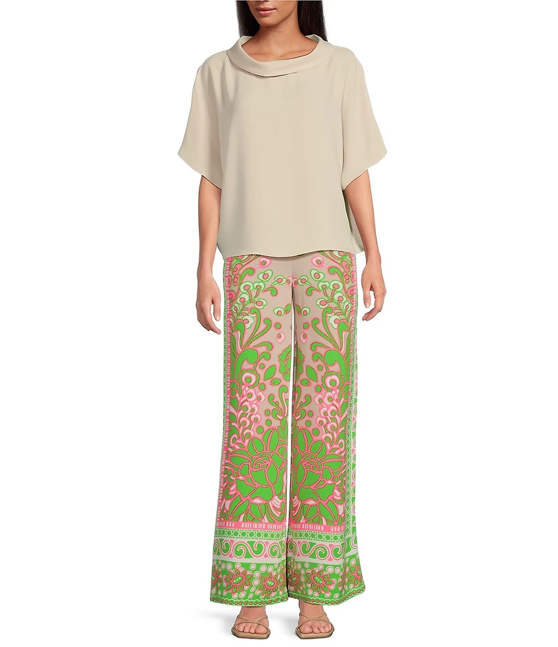 Trina Turk Honeysuckle Folded Boat Neck Short Dolman Sleeve Top