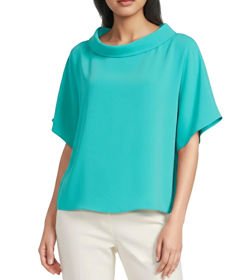 Trina Turk Honeysuckle Georgette Folded Funnel Neck Short Sleeve Top