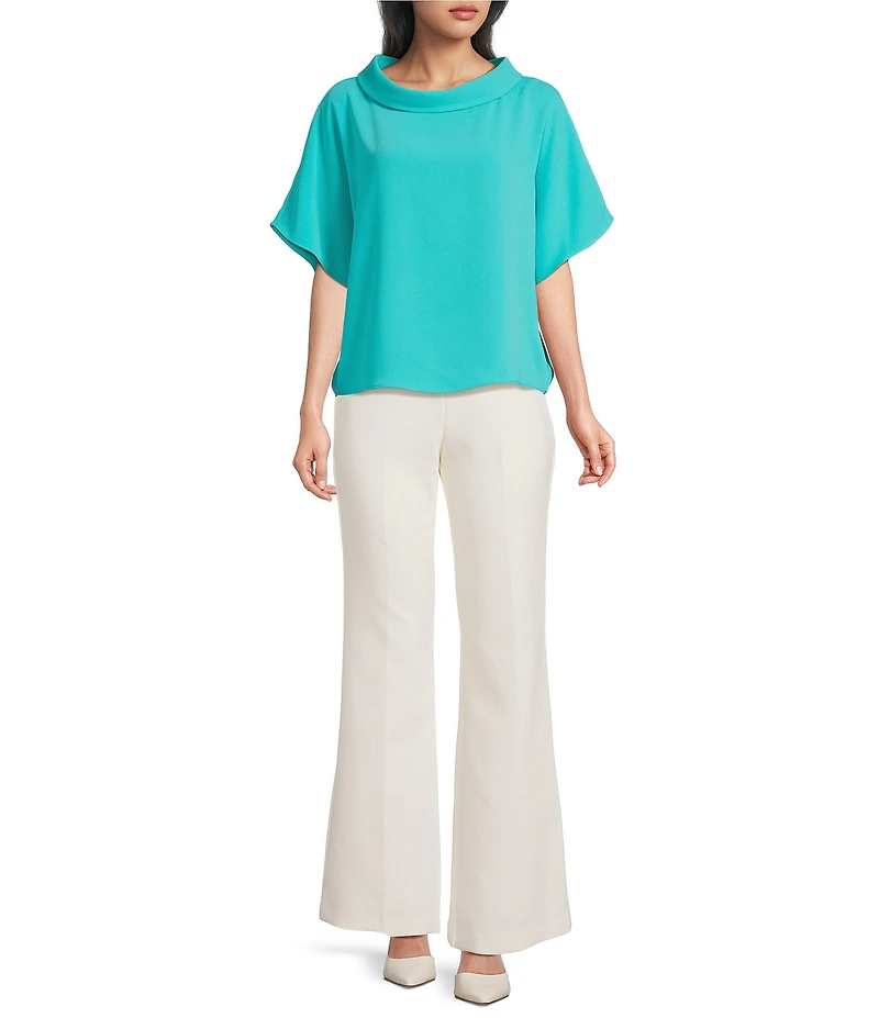 Trina Turk Honeysuckle Georgette Folded Funnel Neck Short Sleeve Top