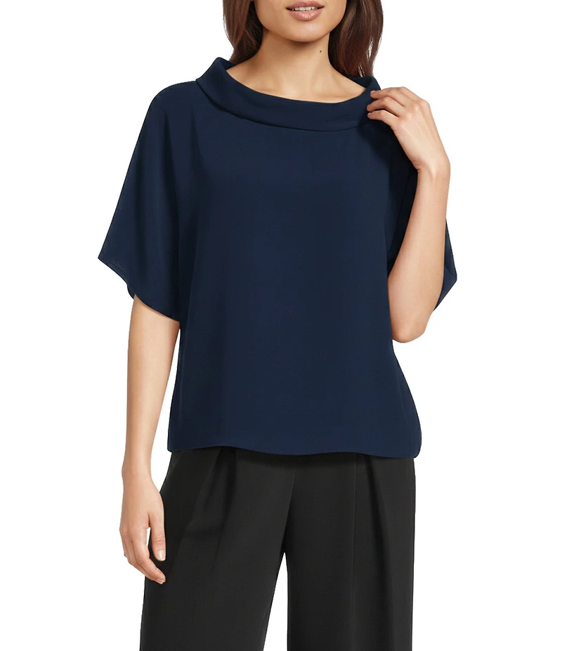 Trina Turk Honeysuckle Georgette Folded Funnel Neck Short Sleeve Top