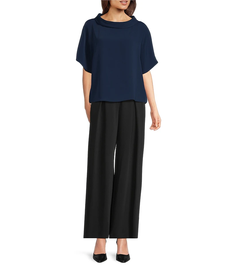 Trina Turk Honeysuckle Georgette Folded Funnel Neck Short Sleeve Top