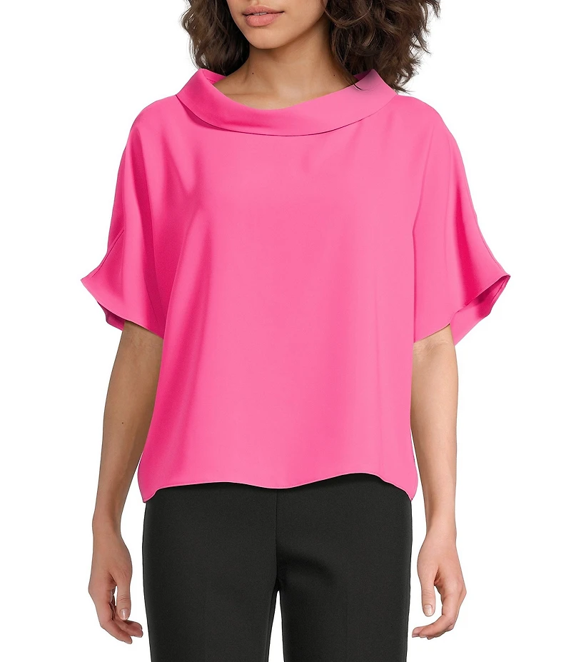 Trina Turk Honeysuckle Georgette Folded Funnel Neck Short Sleeve Top