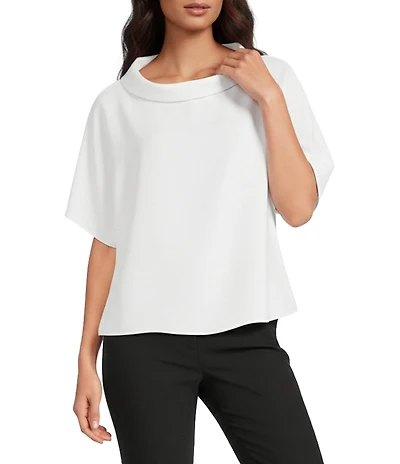 Trina Turk Honeysuckle Georgette Folded Funnel Neck Short Sleeve Top