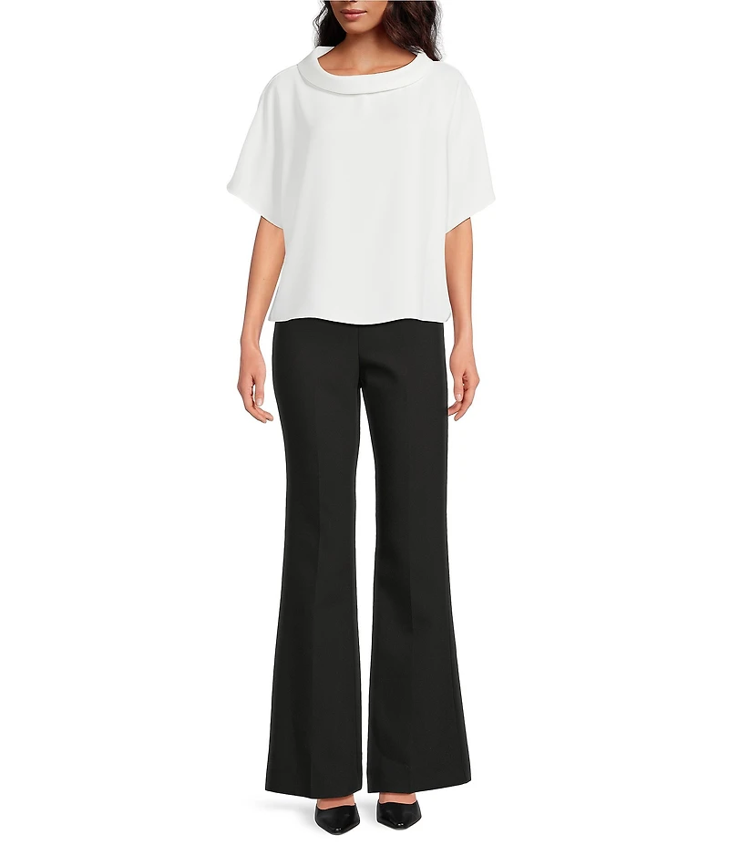 Trina Turk Honeysuckle Georgette Folded Funnel Neck Short Sleeve Top
