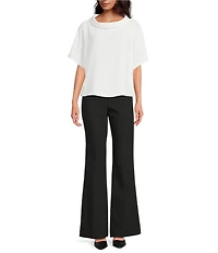 Trina Turk Honeysuckle Georgette Folded Funnel Neck Short Sleeve Top