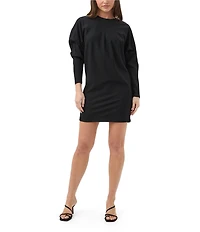 Trina Turk Jacaranda Ponte Round Neck Long Dolman Sleeve Mini Dress