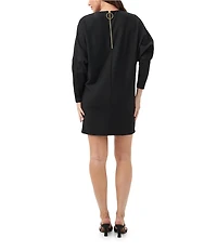 Trina Turk Jacaranda Ponte Round Neck Long Dolman Sleeve Mini Dress