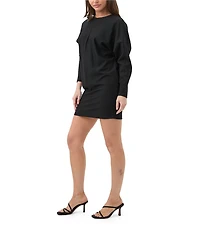 Trina Turk Jacaranda Ponte Round Neck Long Dolman Sleeve Mini Dress