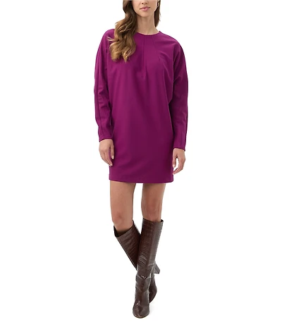 Trina Turk Jacaranda Ponte Round Neck Long Dolman Sleeve Mini Dress