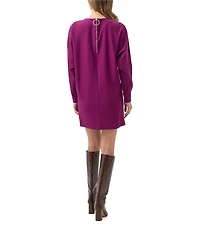 Trina Turk Jacaranda Ponte Round Neck Long Dolman Sleeve Mini Dress