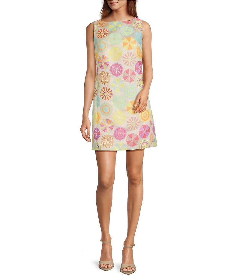 Trina Turk Jalane Umbrella Jacquard Boat Neck Sleeveless Dress