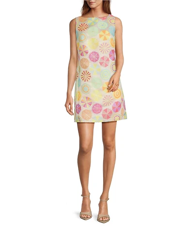 Trina Turk Jalane Umbrella Jacquard Boat Neck Sleeveless Dress
