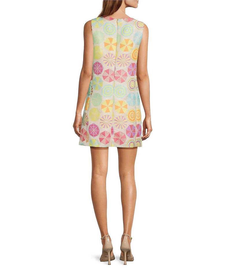 Trina Turk Jalane Umbrella Jacquard Boat Neck Sleeveless Dress