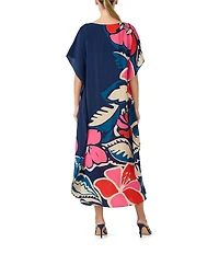 Trina Turk Jalani Floral Printed Silk Crepe Boat Neck Dolman Sleeve Maxi Caftan Dress