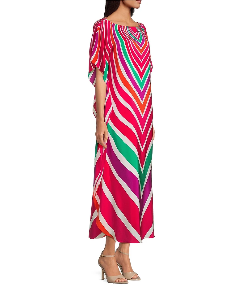 Trina Turk Jalani Printed Boat Neck Elbow Sleeve Caftan Maxi Dress