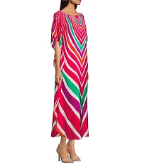 Trina Turk Jalani Printed Boat Neck Elbow Sleeve Caftan Maxi Dress