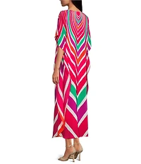 Trina Turk Jalani Printed Boat Neck Elbow Sleeve Caftan Maxi Dress