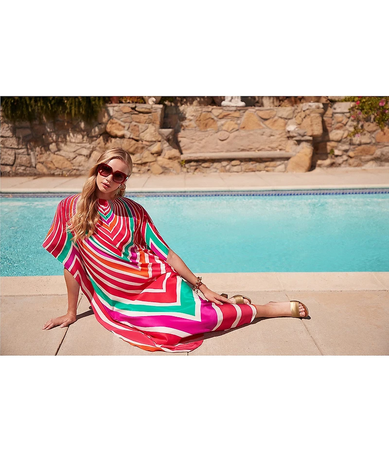 Trina Turk Jalani Printed Boat Neck Elbow Sleeve Caftan Maxi Dress