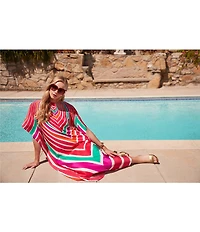 Trina Turk Jalani Printed Boat Neck Elbow Sleeve Caftan Maxi Dress