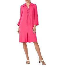 Trina Turk Janeiro Georgette Point Collar Lace-Up Bracelet Sleeve Dress