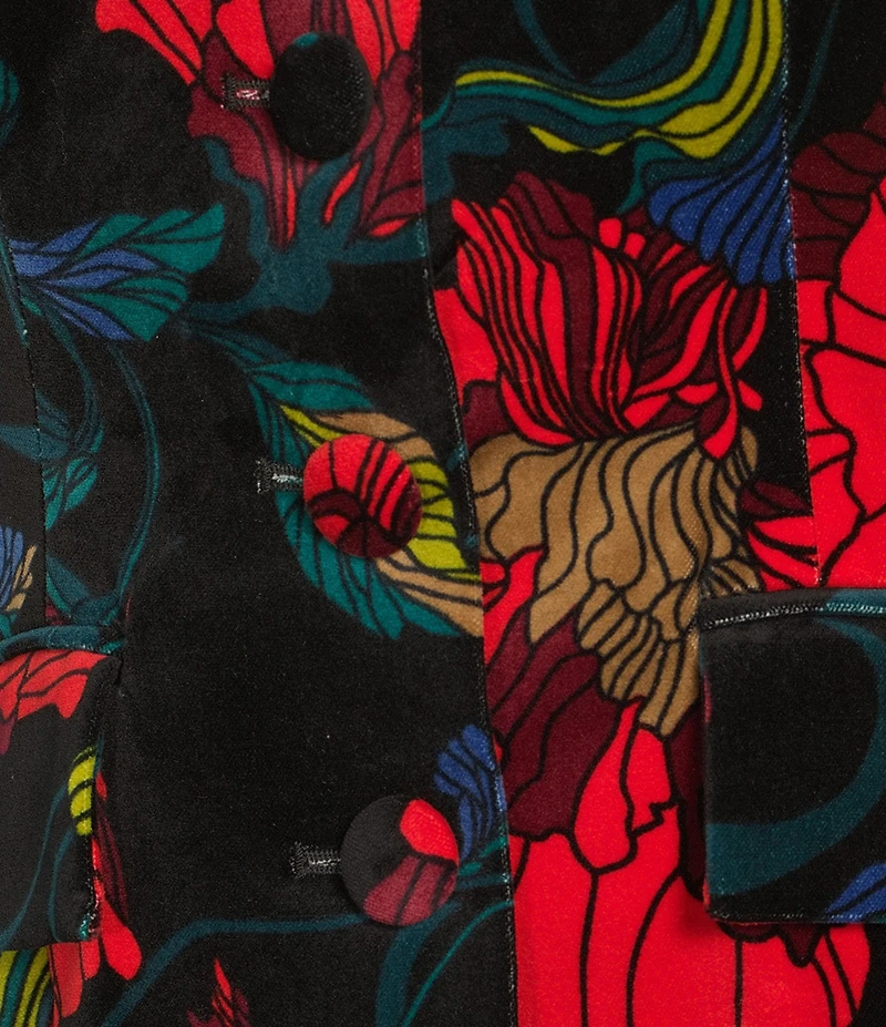 Trina Turk Kary Floral Print Velveteen Round Neck Sleeveless Button Front Vest Top