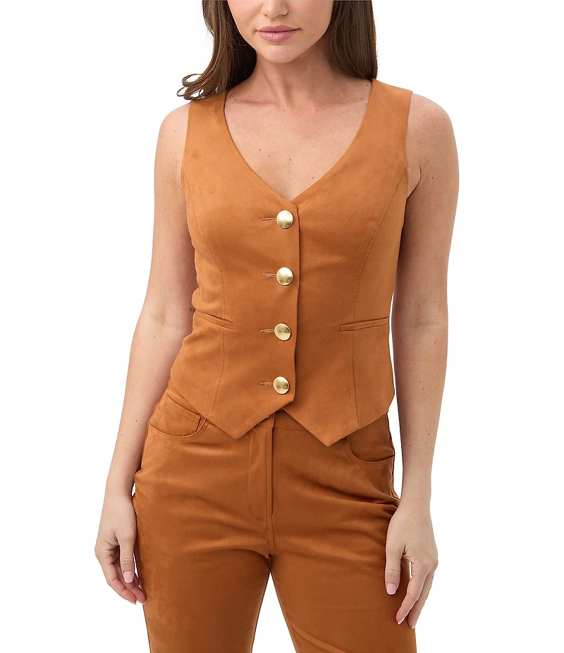 Trina Turk Kofi Faux Suede V-Neck Sleeveless Vest