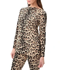 Trina Turk Legend Leopard Knit Jacquard Boat Neck Long Sleeve Top