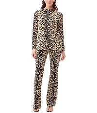 Trina Turk Legend Leopard Knit Jacquard Boat Neck Long Sleeve Top