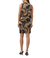 Trina Turk Lenaya Printed Jersey High Cowl Neck Sleeveless Blouson Dress