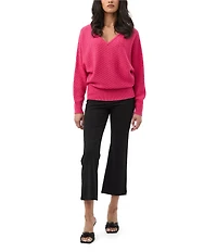 Trina Turk Lima Merino Wool Textured Knit V-Neck Long Sleeve Sweater