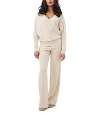 Trina Turk Lima Merino Wool Textured Knit V-Neck Long Sleeve Sweater