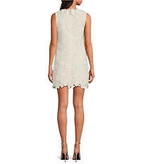 Trina Turk Lovelee 3D Floral Lace V-Neck Sleeveless Scallop Hem Sheath Mini Dress