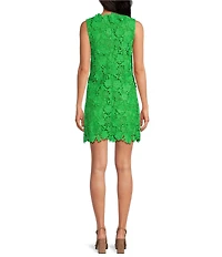 Trina Turk Lovelee 3D Floral Lace V-Neck Sleeveless Scallop Hem Sheath Mini Dress