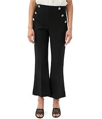 Trina Turk Luhrmann Mid-Rise Embellished Button Kick Flare Cropped Pants