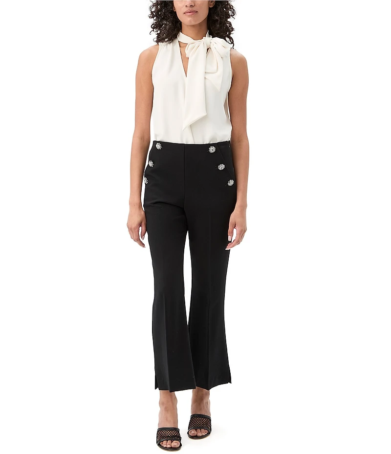 Trina Turk Luhrmann Mid-Rise Embellished Button Kick Flare Cropped Pants