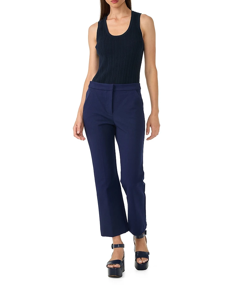Trina Turk Lulu Stretch Pique Mid Rise Cropped Tailored Flare Leg Pants