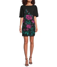 Trina Turk Luv Floral Embroidered Mesh Boat Neck Short Sleeve Dress