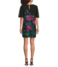 Trina Turk Luv Floral Embroidered Mesh Boat Neck Short Sleeve Dress