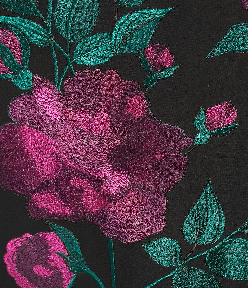 Trina Turk Luv Floral Embroidered Mesh Boat Neck Short Sleeve Dress