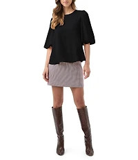 Trina Turk Magnolia Georgette Round Neck Elbow Balloon Sleeve Top
