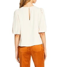 Trina Turk Magnolia Georgette Round Neck Elbow Balloon Sleeve Top