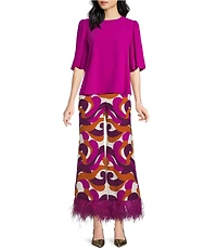 Trina Turk Magnolia Georgette Round Neck Elbow Balloon Sleeve Top