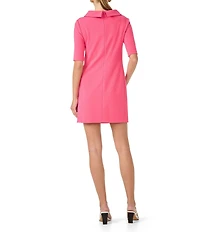 Trina Turk Maleko Crepe Knit Folded Boat Neck Elbow Sleeve Shift Dress
